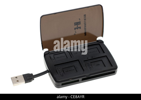 USB all in one multicard reader with lift up card storage compartment Stock Photo