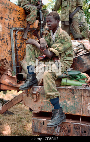 Twelve year old Sudanese child soldier in the Sudan People's Liberation army, Southern Sudan Stock Photo
