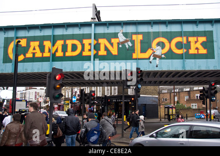 Camden lock sign on a railroad bridge in Camden - London (UK) Stock Photo