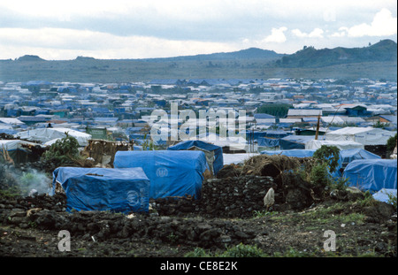 Refugee camp in Goma, Democratic Republic of the Congo in  1995. Area used to house Rwandan Hutus fleeing civil war in Rwanda. Stock Photo