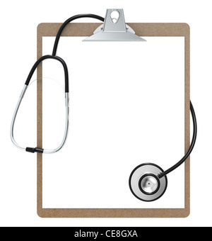 The Classic Clipboard and Stethoscope. Black and steel. Isolated. Stock Photo