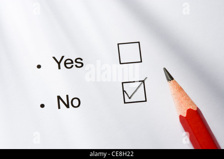 Yes/no option and pencil. No ticked Stock Photo