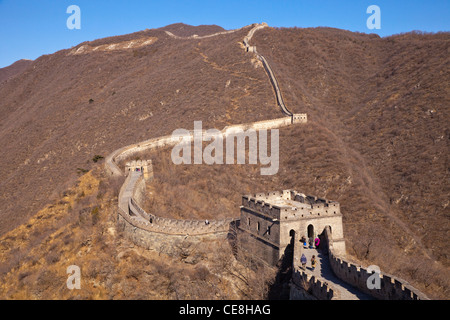 The restored section of the Great Wall of China at Mutianyu, near Beijing, taken in late winter conditions. Stock Photo