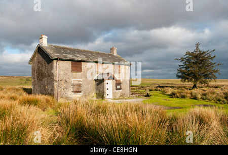 Isolated farmhouse of Nun's Cross Farm on Dartmoor, Devon UK Stock Photo