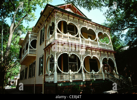 Traditional historic gingerbread architecture, Historic District, Savannah, GA Stock Photo