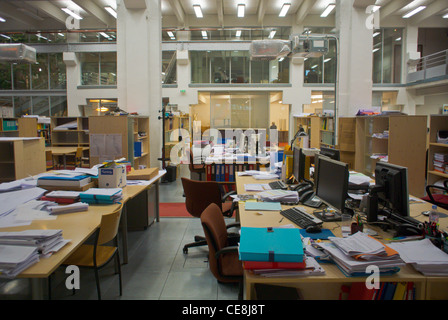 Paris, France, Open Office Interior, Converted Au-to Factory in Chinatown, Empty Desks Furniture Stock Photo