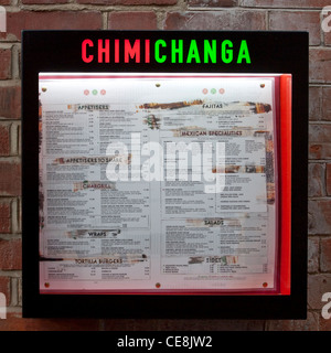 Chimichanga Mexican Restaurant Menu Canterbury UK Illuminated Sign Stock Photo
