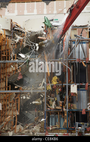 Earthquake-damaged building being demolished, Colombo St, Christchurch, Canterbury, South Island, New Zealand Stock Photo