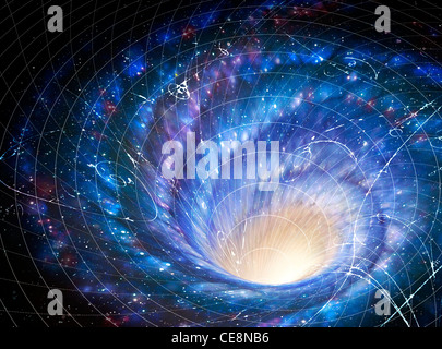 Illustration showing galaxy giant whirlpool in space galaxy's effect on space image shows how gravity galaxy warps local Stock Photo