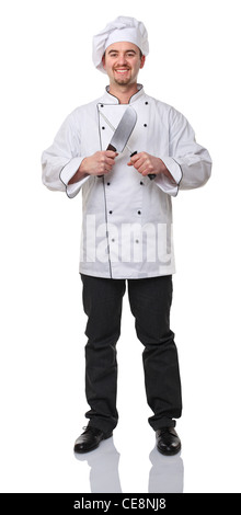 portrait of caucasian chef on white Stock Photo