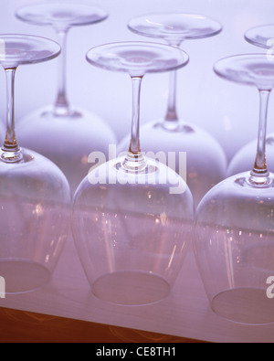Still: Empty glasses for red wine, bottom up Stock Photo