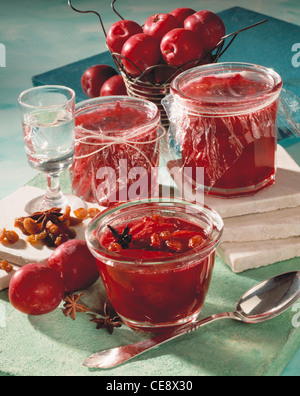 Plum marmelade with grappe - raisins and staranise Stock Photo