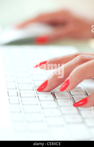 MODEL RELEASED. Woman using a computer. Stock Photo