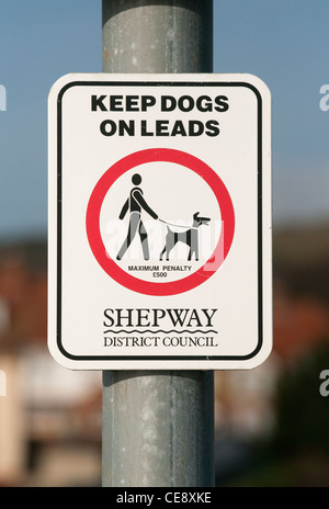 Keep Dogs On Lead Sign Shepway District Council UK Signs Stock Photo