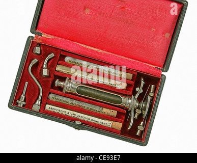old set of syringe and needles isolated in white Stock Photo