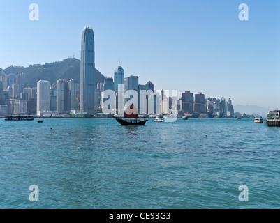 dh Hong Kong Harbour CENTRAL HONG KONG Red sail junk harbour waterfront IFC skyline daytime boat victoria harbor day junkboat china ship Stock Photo