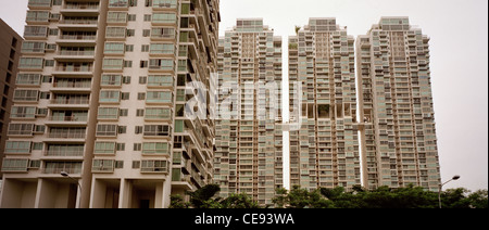 High density public housing in Singapore in Far East Southeast Asia. Architecture Tower Skyscraper Condominium Apartment Block High Rise Travel Stock Photo