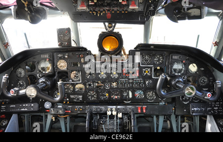 old airplane cockpit, russian Stock Photo