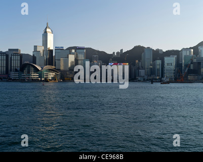 dh  HONG KONG HARBOUR HONG KONG Wan Chai Hong Kong island waterfront buildings HKCEC Central Plaza tower Stock Photo