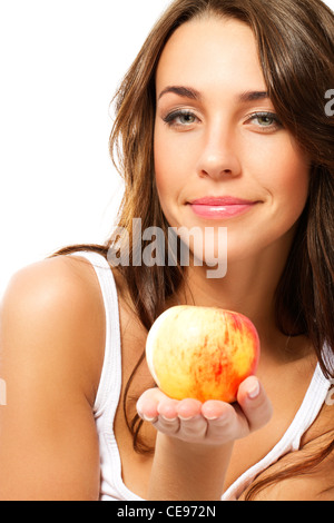 beautiful woman presenting an fresh apple Stock Photo