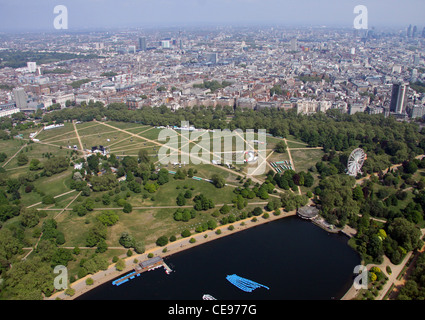 aerial view of Hyde Park in London, UK taken from overhead South Carriage Drive Stock Photo