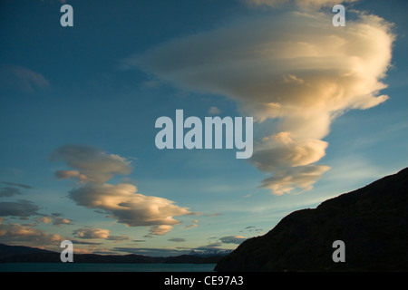 Blue sky with lenticular cloud formations, a rare natural phenomenon ...