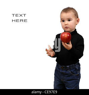 To be like Steve Jobs. Kid, boy with red apple Stock Photo