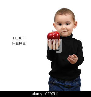 To be like Steve Jobs. Kid, boy with red apple Stock Photo