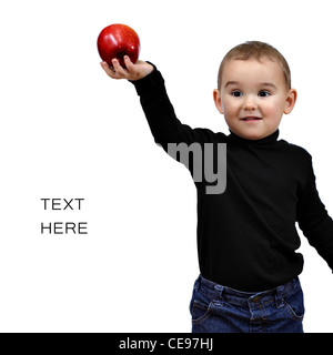 To be like Steve Jobs. Kid, boy with red apple Stock Photo