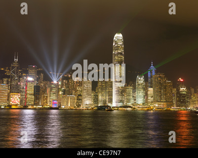 dh Light show HONG KONG HARBOUR HONG KONG Victoria harbour Symphony of Lights Laser Show waterfront skyscrapers night Stock Photo