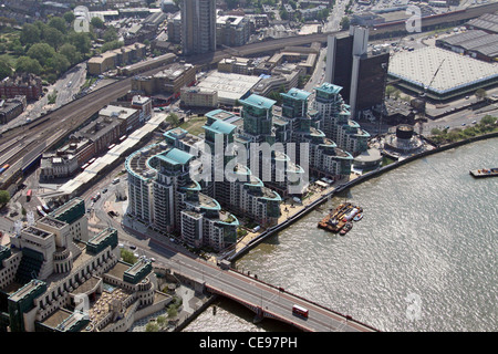 Aerial image of apartments, offices & gyms at Vauxhall Cross, South bank of the Thames, London SW8 Stock Photo