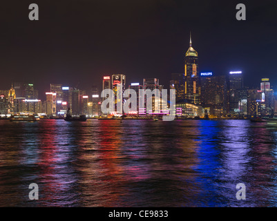 dh Victoria Harbour WANCHAI WATERFRONT HONG KONG ISLAND Wan chai cityscape buildings night lights skyline from sea Stock Photo