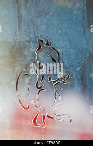 Squirrel drawn on a frosty window Amsterdam,Netherlands,Holland Stock Photo