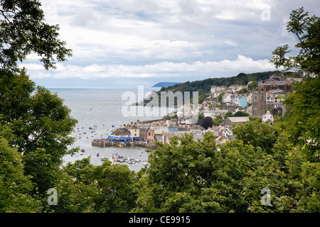 The town of Fowey, Cornwall. including the River Fowey, the Fowey Estuary and Town Quay, viewed from Hall Walk Stock Photo