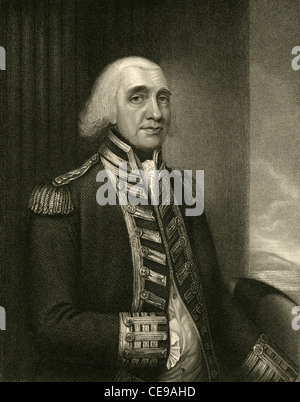 1830 engraving of Admiral of the Fleet Richard Howe, 1st Earl Howe. Stock Photo