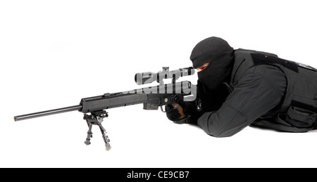 Police, SWAT Team. Police special operations unit, fights against , terrorism, hostage-takers, organized crime. Sniper. Stock Photo