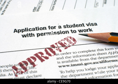 application for a student vis with permission to work approved Stock Photo