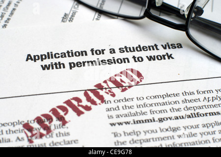 application for a student vis with permission to work approved Stock Photo