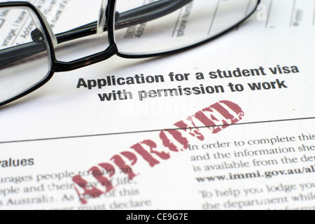 application for a student vis with permission to work approved Stock Photo