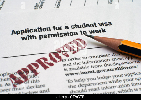 application for a student vis with permission to work approved Stock Photo