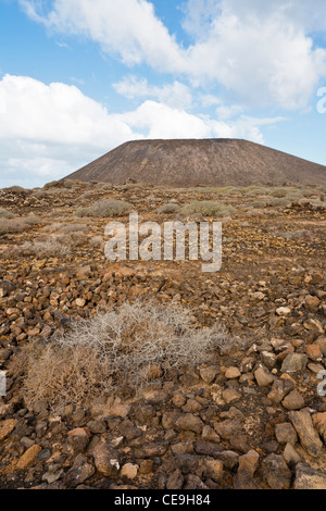 Looking up towards the volcanic caldera on the Island of Lobos, near Corralejo, Fuerteventura, Spain Stock Photo