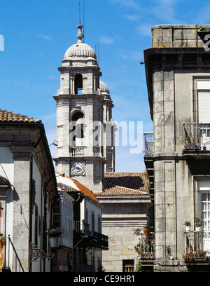 Spain. Vigo. Towers of the Collegiate Church of Saint Mary. 19th century. Built by Melchor del Prado. Stock Photo