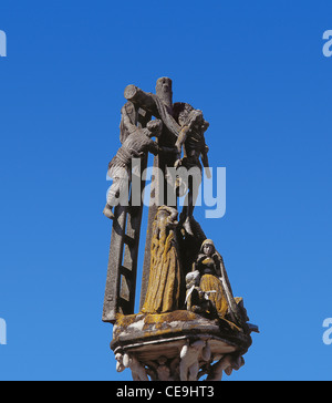 Calvary of Hio. 1872. Carved by Master Cervino. Depicts the Descent from the Cross. Galicia. Spain. Stock Photo