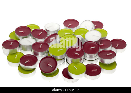 Pile of assorted tea lights candles Stock Photo