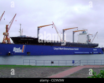 container ship Nedlloyd Marita in the floating drydock of the Lloyd shipyard in Bremerhaven Stock Photo