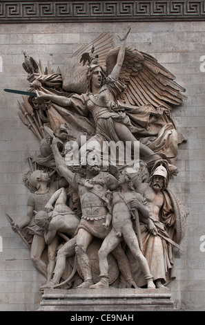 Le depart de 1792 ( or la marseillaise) sculpture by Francoise Rude on the arc de triomphe in Paris Stock Photo