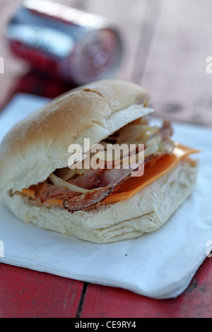 sandwich sausage barm eating on the street Stock Photo