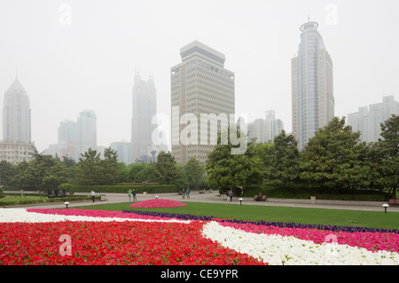 View of skyscrapers from People's Park; Shanghai; China Stock Photo