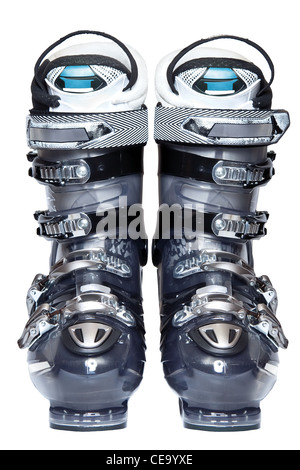 Modern professional ski boots on white background Stock Photo