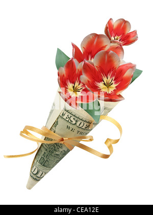 Sack from one hundred dollars with flowers Stock Photo